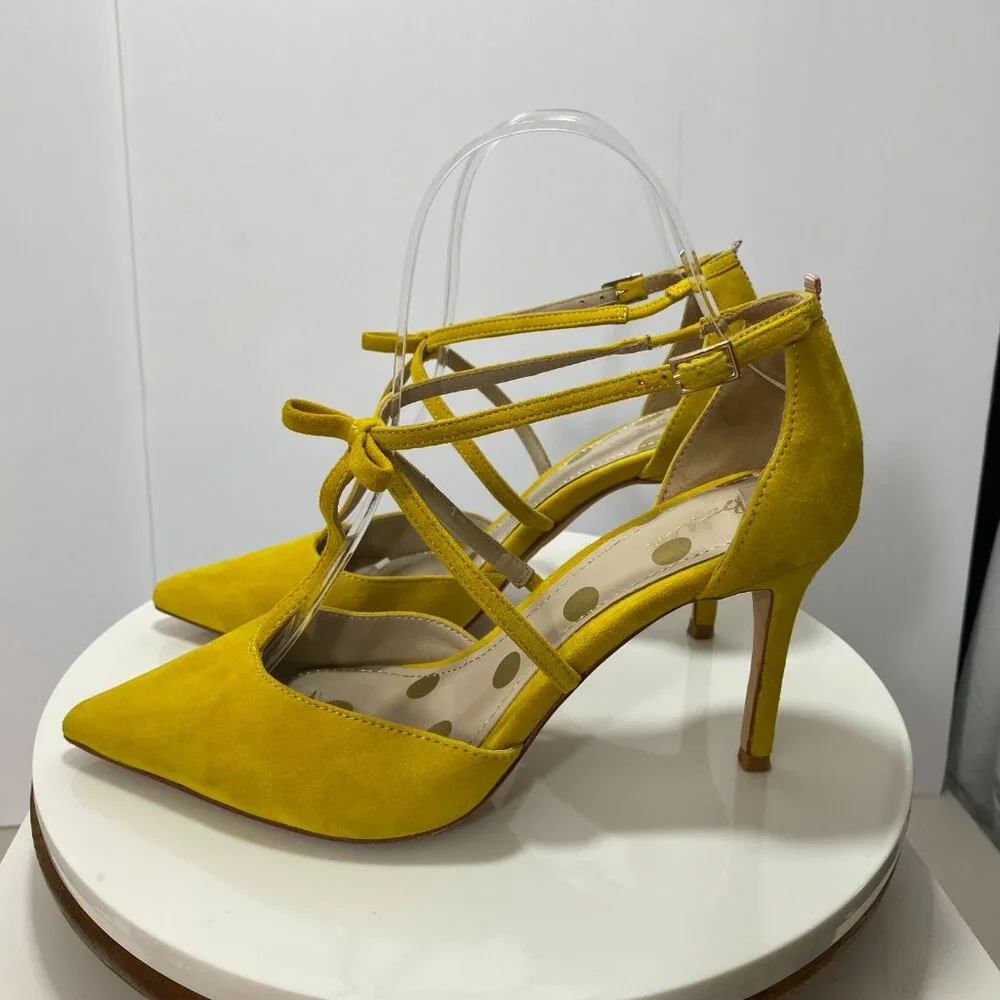 Boden Genuine Suede Leather Pointed Toe Jennifer T Bar Heels 7 Mustard Party Bow